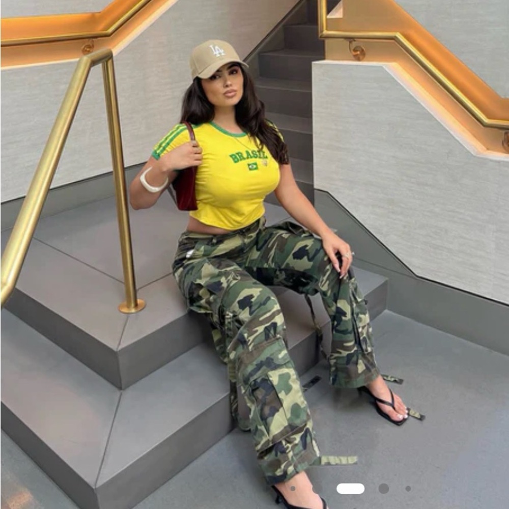 Fashion Nova Level You Up Camo Cargo Pant - Olive/combo (S) - Picture 6 of 13